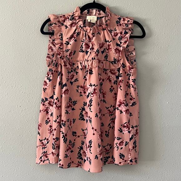 Kate Spade Tops - Kate Spade Floral Ruffle Sleeveless Blouse Pink Size M Feminine Romantic Cottage